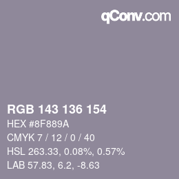 Color code: RGB 143 136 154 | qconv.com