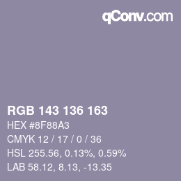Color code: RGB 143 136 163 | qconv.com