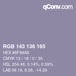 Color code: RGB 143 136 165 | qconv.com