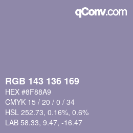 Color code: RGB 143 136 169 | qconv.com