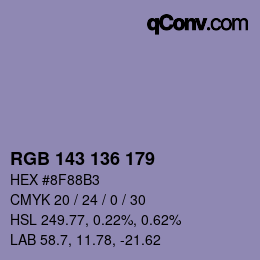 Color code: RGB 143 136 179 | qconv.com