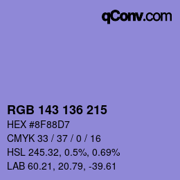 カラーコード: RGB 143 136 215 | qconv.com
