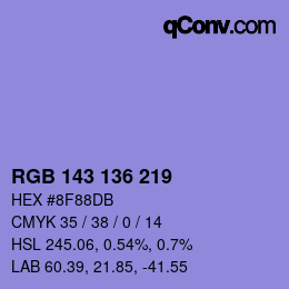 Color code: RGB 143 136 219 | qconv.com