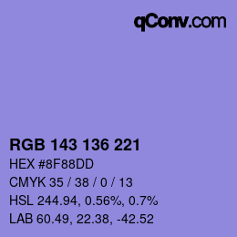 Color code: RGB 143 136 221 | qconv.com
