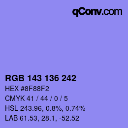 Color code: RGB 143 136 242 | qconv.com