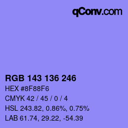 Color code: RGB 143 136 246 | qconv.com