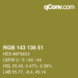 Color code: RGB 143 136 51 | qconv.com