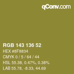 Color code: RGB 143 136 52 | qconv.com