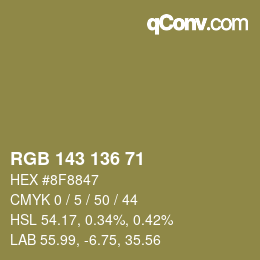 Color code: RGB 143 136 71 | qconv.com