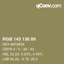 Color code: RGB 143 136 89 | qconv.com