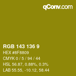 Color code: RGB 143 136 9 | qconv.com