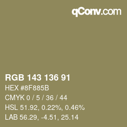 Color code: RGB 143 136 91 | qconv.com