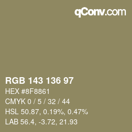 Color code: RGB 143 136 97 | qconv.com