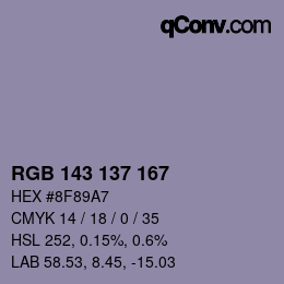 Farbcode: RGB 143 137 167 | qconv.com