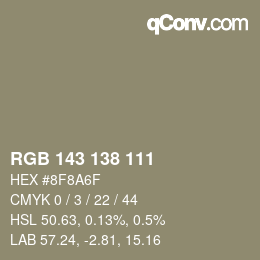 Color code: RGB 143 138 111 | qconv.com
