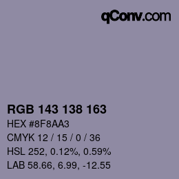 Color code: RGB 143 138 163 | qconv.com