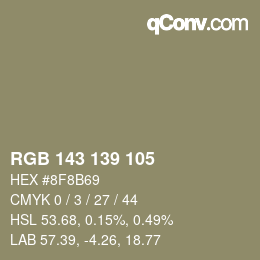 Color code: RGB 143 139 105 | qconv.com