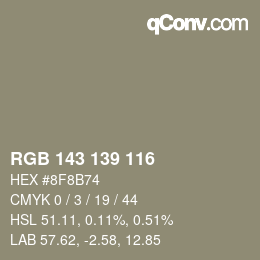 カラーコード: RGB 143 139 116 | qconv.com