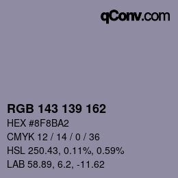 Color code: RGB 143 139 162 | qconv.com
