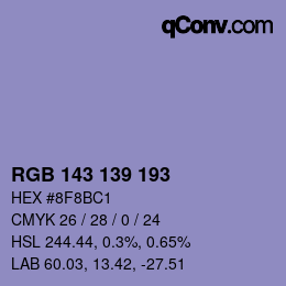 颜色代码: RGB 143 139 193 | qconv.com