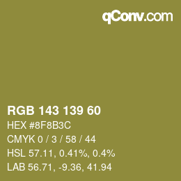 カラーコード: RGB 143 139 60 | qconv.com