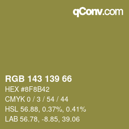 カラーコード: RGB 143 139 66 | qconv.com