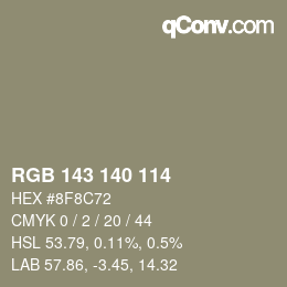 颜色代码: RGB 143 140 114 | qconv.com