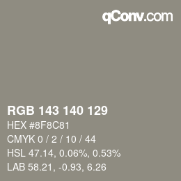 Color code: RGB 143 140 129 | qconv.com