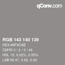 颜色代码: RGB 143 140 139 | qconv.com