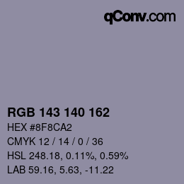 カラーコード: RGB 143 140 162 | qconv.com