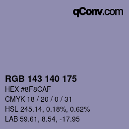 Color code: RGB 143 140 175 | qconv.com