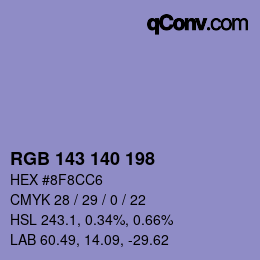 カラーコード: RGB 143 140 198 | qconv.com