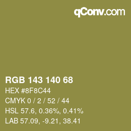 Color code: RGB 143 140 68 | qconv.com