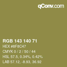 カラーコード: RGB 143 140 71 | qconv.com