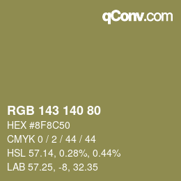 Color code: RGB 143 140 80 | qconv.com