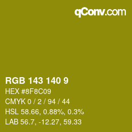 カラーコード: RGB 143 140 9 | qconv.com