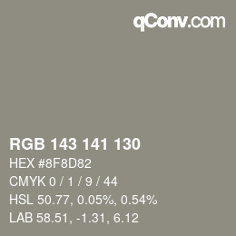 Color code: RGB 143 141 130 | qconv.com