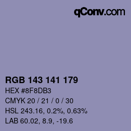 Color code: RGB 143 141 179 | qconv.com