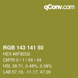 Color code: RGB 143 141 50 | qconv.com