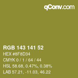 Color code: RGB 143 141 52 | qconv.com