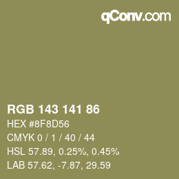 Color code: RGB 143 141 86 | qconv.com