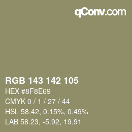Color code: RGB 143 142 105 | qconv.com