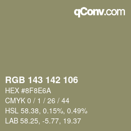 Color code: RGB 143 142 106 | qconv.com