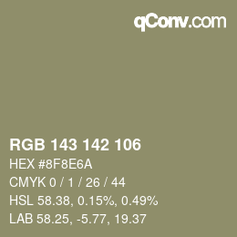 Color code: RGB 143 142 106 | qconv.com