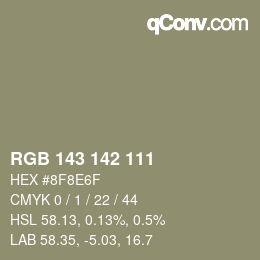 Color code: RGB 143 142 111 | qconv.com