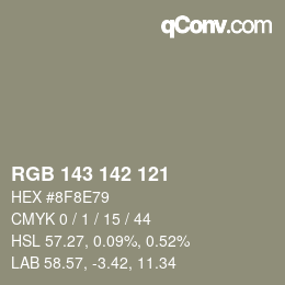 Color code: RGB 143 142 121 | qconv.com