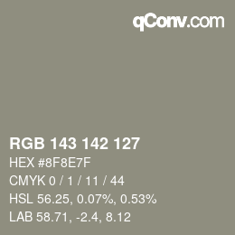 Color code: RGB 143 142 127 | qconv.com