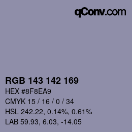 Color code: RGB 143 142 169 | qconv.com