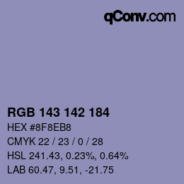 Color code: RGB 143 142 184 | qconv.com