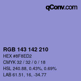 颜色代码: RGB 143 142 210 | qconv.com